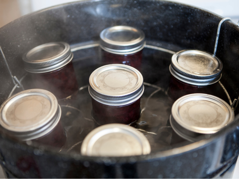 Canning setup with strawberries